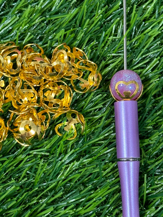Gold Heart Bead Cap (20PC)